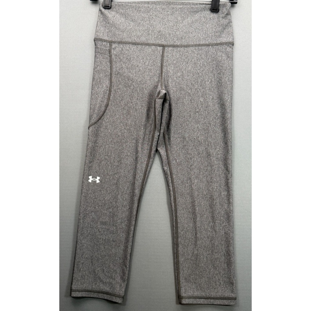 Under Armour HeatGear Compression Capri Leggings Grey High Rise Pocket Womens SM